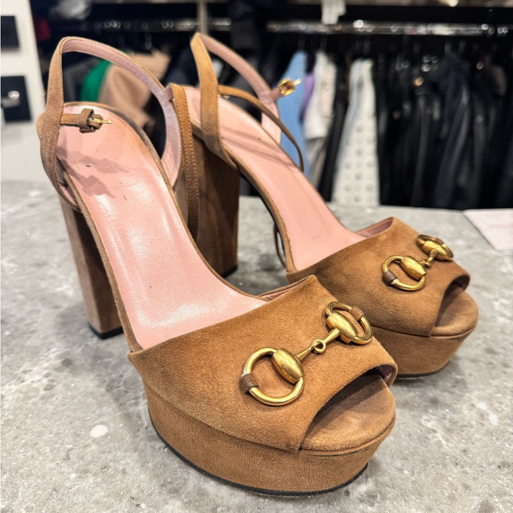 Gucci Brown Suede Horsebit Sandals Size 39 - Picture 7 of 7